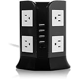 Smart 8-Outlet Home / Office Surge Protector 930 Joules Power Strip 4000W 110-250V Worldwide Voltage Power Socket With 4 USB Outputs for iPhone 6 / 6 Plus / 5S / 5, iPad Air / Mini, Samsung Galaxy Note 4 / Note 3 / Note 2 / S5 / S4 / S3 and other Smartphone and Tablet, Including 6.5 Feet(2.0 Meters) Black Cord