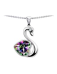 Original Star K (tm) 1 inch Love Swan Pendant With Genuine Heart Shape Mystic Topaz in .925 Sterling Silver