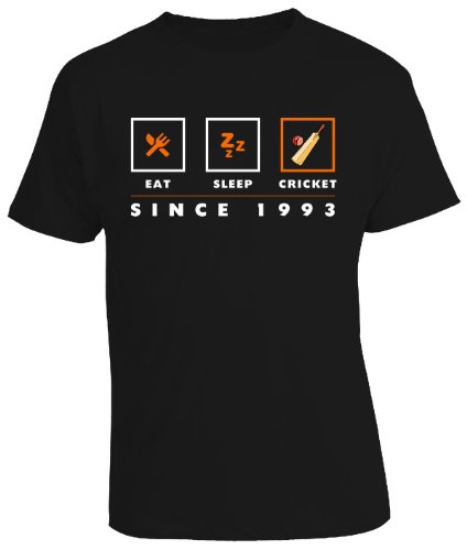 The Groovy Funk Birthdays Men's Eat Sleep Cricket Since 1993 T-Shirt Small Black
