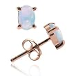 18K Rose Gold over Sterling Silver Created Blue Opal 6x4 Oval Stud Earrings