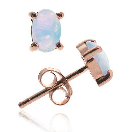 Rose Gold Vermeil (24k Gold over Sterling Silver) Fiery Created White Opal Stone oval Earrings
