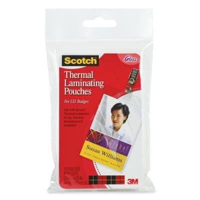 Scotch TP585210 Thermal Laminating Pouch. 10PK 2.52INX4.252IN THERMAL POUCHES ID BADGE W/CLIP LAMSUP. 2.52 Width x 4.25 Length - 10 / Pack - Clear