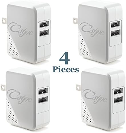 Csync 4.8A 24W Dual USB Travel Wall Charger with SmartIN Techn, Foldable Plug for iPhone ipad, Samsung Galaxy, HTC, Moto and More (White 4 Pieces)