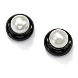PalmBeach Jewelry 10k Gold Onyx and Cultured Freshwater Pearl Pierced Earrings