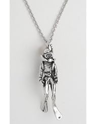 Scuba Diver Necklace Sterling Silver with 20" Chain Three Dimensional Detail