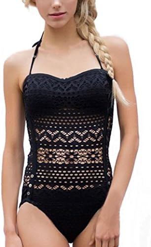 MUSEFEEL Women Halter Hollow Out Big Bra One-Piece Swimwear Black XXX-Large