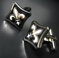 Black and White with Silver Fleur di Lis Cufflinks Cuff Links