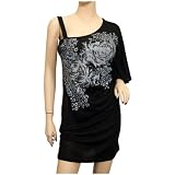 Plus Size One Sleeve Floral Print Mini Dress Black