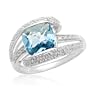 10k White Gold Checkerboard Cushion Cut Blue Topaz & Diamonds Bridge Ring, Size 5