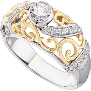Elegant and Stylish 1/2 ct. tw. Two Tone Engagement Ring (Part of Bridal Set) in 14K White and Yellow Gold ( Size 6 ), 100% Satisfaction Guaranteed. Deals