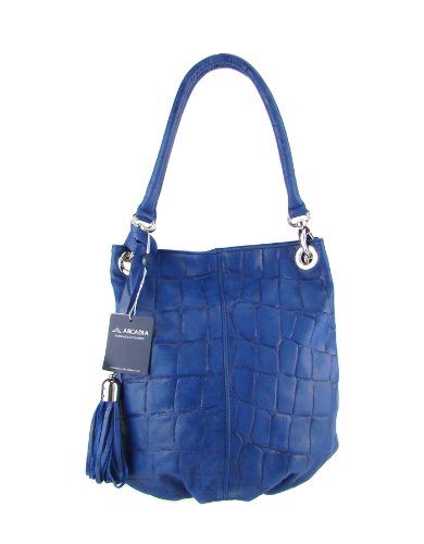 ARCADIA Italian Designer Handbag Hobo Shoulder Bag Purse in Blue - Taupe or Black Leather
