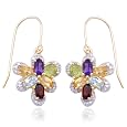 18k Yellow Gold Overlay Sterling Silver Multi-Gemstone and Diamond Accent Butterfly Earrings
