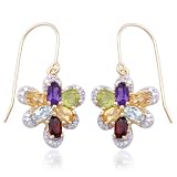 18k Yellow Gold Overlay Sterling Silver Multi-Gemstone and Diamond Accent Butterfly Earrings
