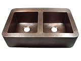 Yosemite Home Decor CSS1551H 16-Gauge Hammered Double Bowl Rectangular Farmhouse Sink, 34-3/4-by-22-by-8-3/4-Inch, Solid Copper