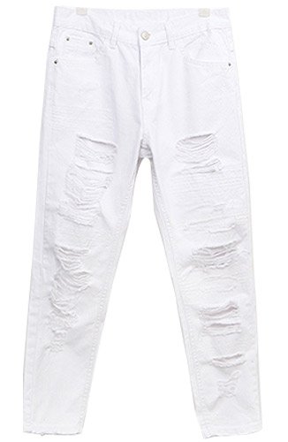 (イイネショップ) eeNeshop ダメージ加工 テーパード モノトーン デニム