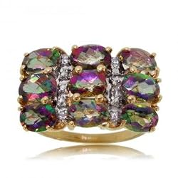 Mystic Fire Topaz & Diamond Cocktail Ring in 14K Yellow Gold New