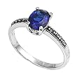 Sterling Silver Marcasite Rings with Blue Sapphire CZ - Sizes: 5-9