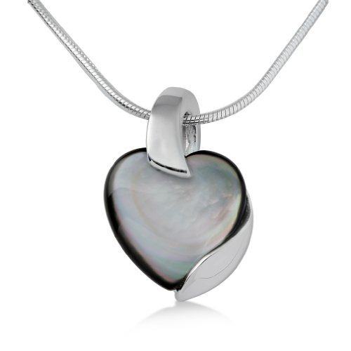 Miore Damen-Collier 925 Sterling-Silber Schlangenkette  Anh&auml;nger Herz Perlmutt grau MSM074 Preisvergleich