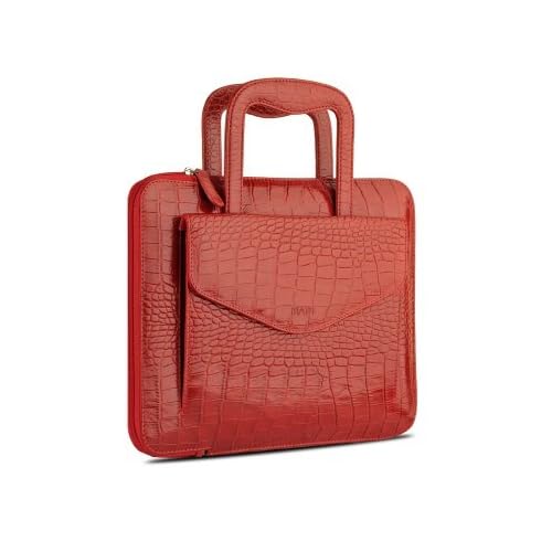 MAPi Cases Sia for iPad (2nd, 3rd, & 4th Gen) - Portfolio Style Croco Leather Handbag, with recessed handles, Croco Red