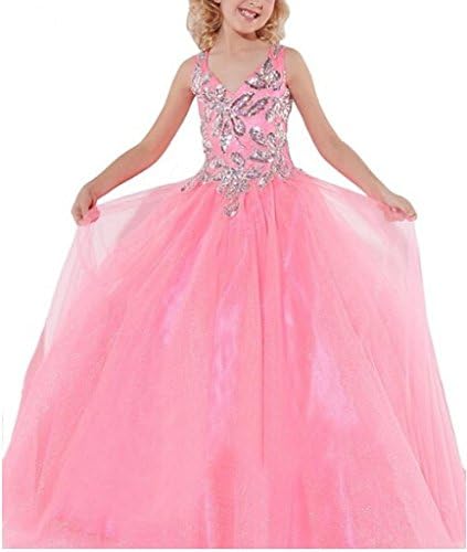 JiTu Girls Tank Sequin Zipper Ball Gown Long Organze Pageant dress 12-13 Years