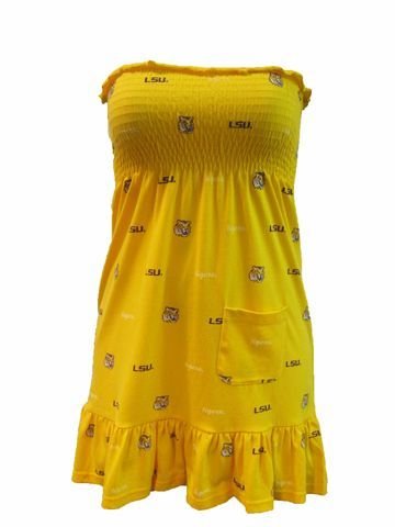 LSU Tigers Louisiana State Game Day Ruffled Strapless Dress