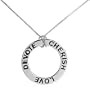 Sterling Silver Cherish - Love - Devote Circle Pendant on 18in Chain Necklace