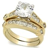 2 Carat AAA Grade CZ Gold Tone Engagement Wedding Ring Set