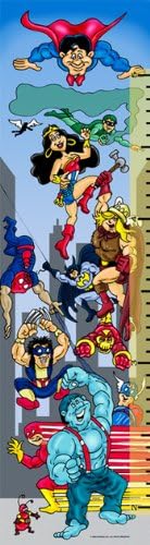 Personalized canvas growth chart cartoon superheros in the city