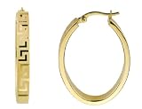 Greek Key Oval Hoop Earrings in Yellow Gold