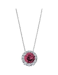 14K White Gold Round Cut Rhodolite Garnet and Diamond Pendant -- LIFETIME WARRANTY