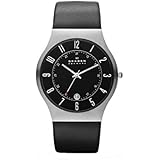 Skagen Black Leather and Steel Watch