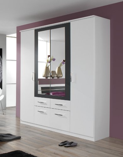 rauch Kleiderschrank Burano mit Spiegel, weiß/grau-metallic weiß/grau-metallic, B/H/T CA. 181/212/56 CM