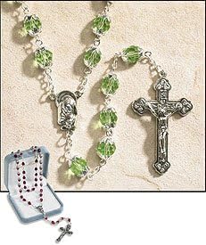 August Peridot Double Capped Birthstone Rosary 25 Inches Long with 1.75 Inches High Crucifix