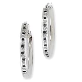 Sterling Silver & Platinum-plated Dia. & Sapphire Round Hinged Hoop Earring