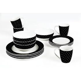 Twinkle 16 Piece Porcelain Dinner Set in Black