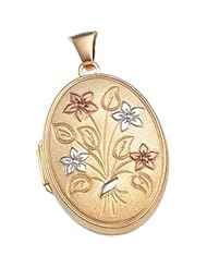 14K Yellow Gold 28.75x19.5 Two Tone Floral Spray Locket