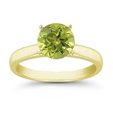 0.85 Carats 6mm Peridot Gemstone Solitaire Ring in 14K Yellow Gold