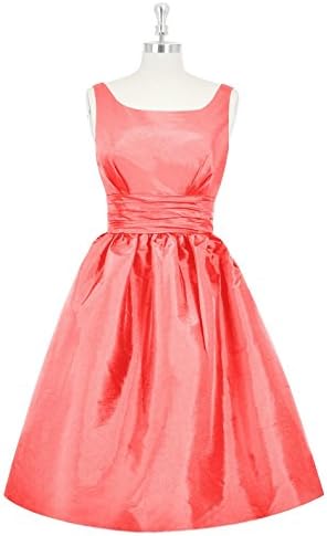 Knee-length Taffeta Frock Scooped Back Swingy Watermelon Bridesmaid Dresses