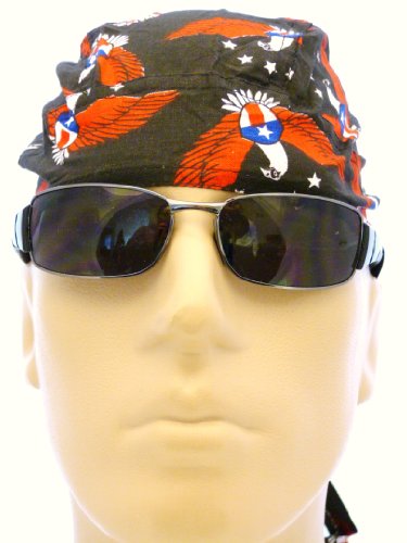 Flying Patriotic American Bald Eagle Headwrap - Medical Cap - Patriotic Bandana - Head Wrap - Welders Cap with Eagle - American Flag Colors - Black - Red - White and Blue - Patriotic - Breathable 100% Cotton - One Size to Fit Men - Women and Teens - America - USA - Suitable for Athletes - Military - Medical - Healthcare - Bikers - Truckers and Food Workers to Keep Hair Out of Face and Retain Sweat product image
