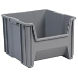 Akro-Mils 13018 Stak-N-Store Stacking Hopper Front Plastic Storage Bin, Grey, Case of 2 by Akro-Mils