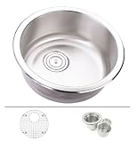 18 Inch Stainless Steel Undermount Single Bowl Kitchen / Bar / Prep Sink Round - 16 Gauge Free Accessories
