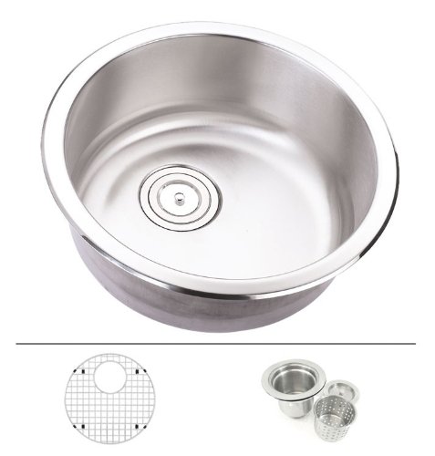 18 Inch Stainless Steel Undermount Single Bowl Kitchen / Bar / Prep Sink Round - 16 Gauge Free Accessories