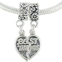 Sterling Silver Best Friends European Bead Charms Fit 3mm Cable Bracelet