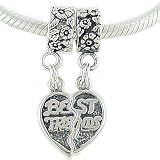 Sterling Silver Best Friends European Bead Charms Fit 3mm Cable Bracelet