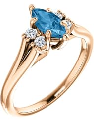 18K Rose Gold 8.00x4.00mm Marquise Cut Swiss Blue Topaz and Diamond Ring -- LIFETIME WARRANTY