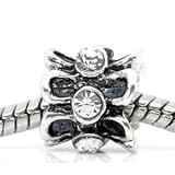 Believe Beads x1 Antique Silver Colour Plated with Clear Stones Charm Bead, will fit Pandora/Troll/Chamilia Style Charm Bracelets, slide on slide off