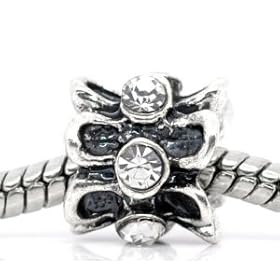 Believe Beads x1 Antique Silver Colour Plated with Clear Stones Charm Bead, will fit Pandora/Troll/Chamilia Style Charm Bracelets, slide on slide off