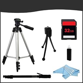Tripod Accessory Bundle Kit #3 for Pentax K-30 Weather-Sealed 16 MP CMOS Digital SLR includes (Full Size Tripod, Monopod, 32GB SD Card, Mini Tripod, Cleaning Kit)