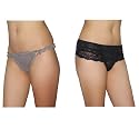 2 PACK: Ladies Sexy Stretch Panties G String Thong / Knickers - Black & Light Brown
