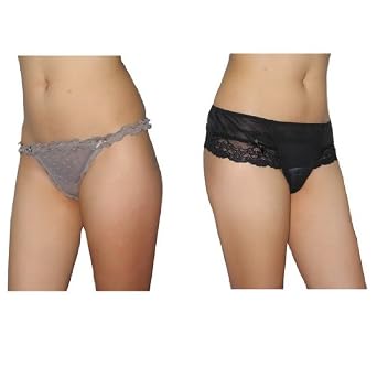 Buy 2 PACK: Ladies Sexy Stretch Panties G String Thong Knickers - Black & Light Brown by Knickers
